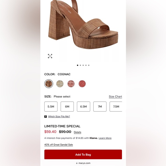 Marc Fisher Cognac Block Heel Ankle Strap 8.5 - Picture 3 of 6